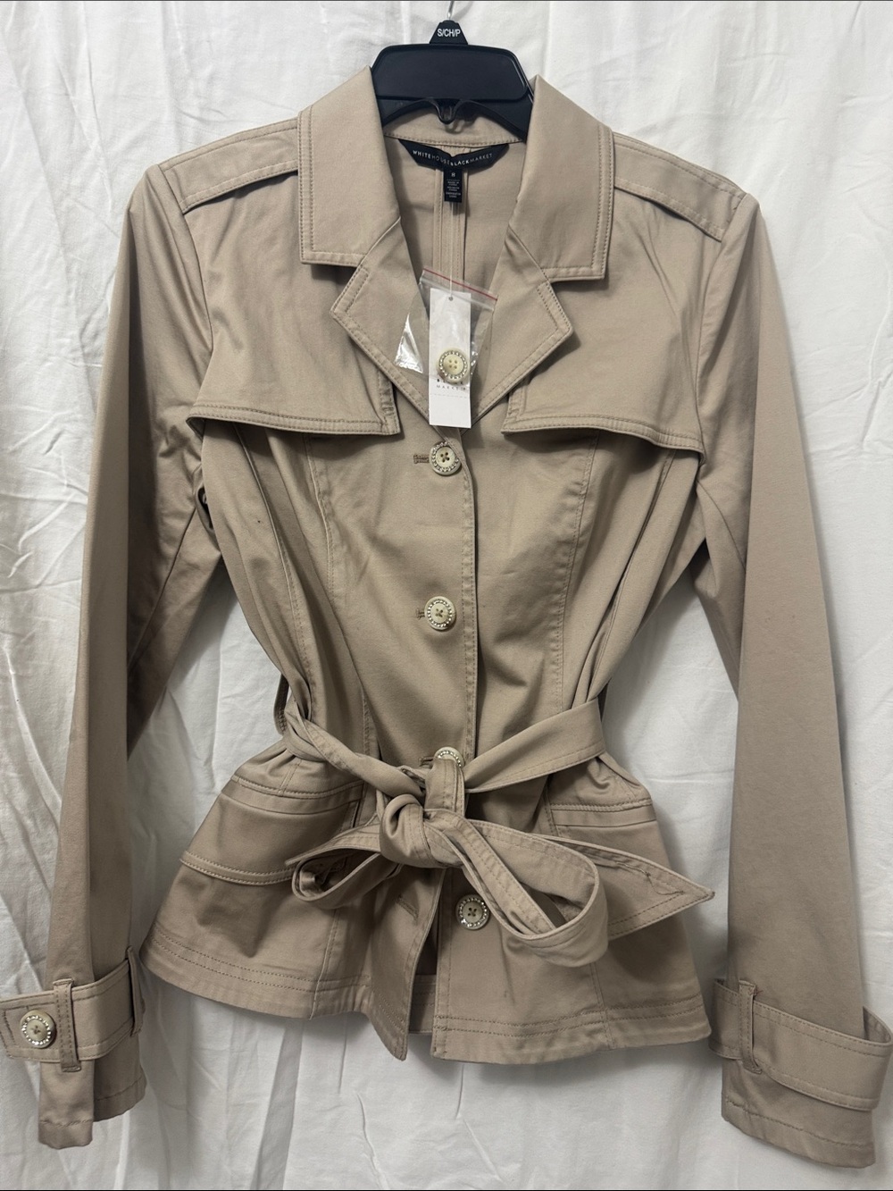 Women's Beige Belted Trench Jacket with Notch Collar